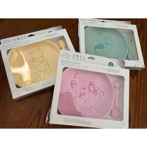 NEW Bum Kins Disney Baby Silicone Plate & Spoon Set (3 Pack)